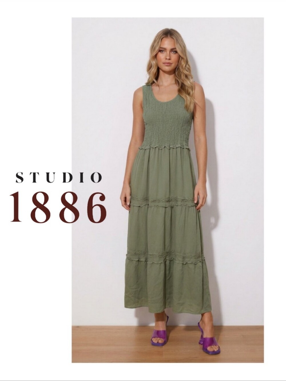 NWOT Studio 1886 Sage Tiered Maxi